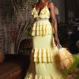 Yellow Tiered Ruffled Maxi Sundress